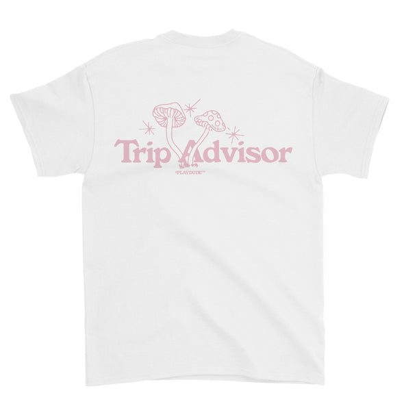 Trip Advisor Tee (White/Pink)